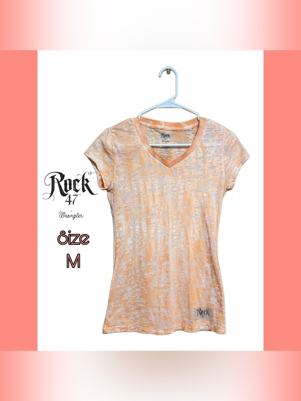 🧡 Rock 47 Wrangler Y2K Burnout Bling Rodeo Tee M Western Glam 🧡